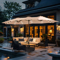 15FT Patio Double-Sided Umbrella with Solar 36 LED Lights Outdoor Large Umbrella