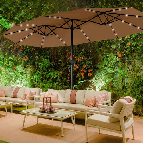 15FT Patio Double-Sided Umbrella with Solar 36 LED Lights Outdoor Large Umbrella