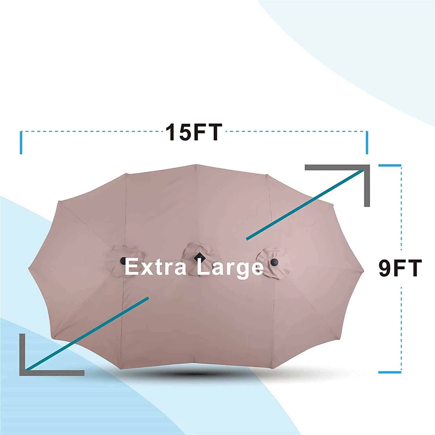 15FT Patio Double-Sided Umbrella with Solar 36 LED Lights Outdoor Large Umbrella