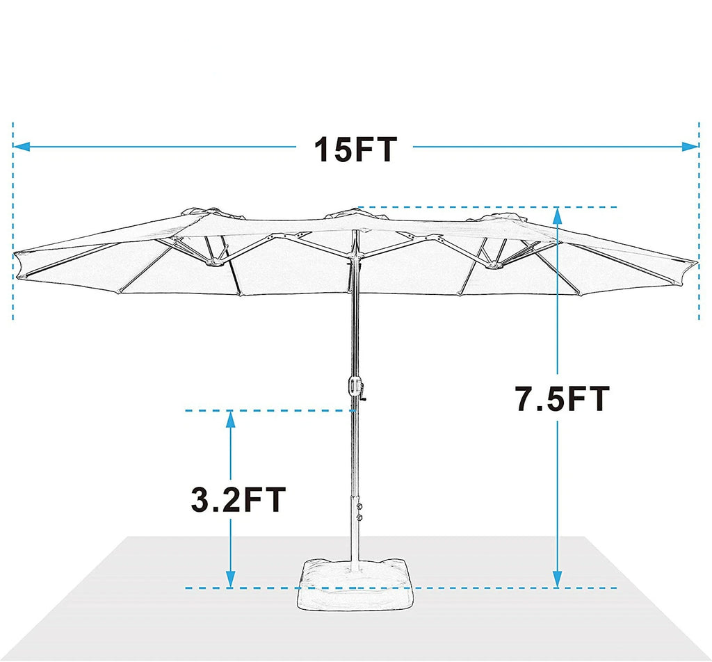 15FT Patio Double-Sided Umbrella with Solar 36 LED Lights Outdoor Large Umbrella
