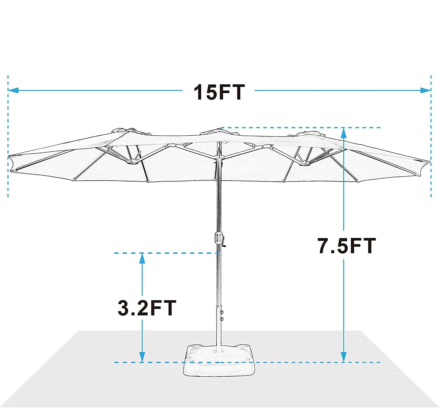 15FT Patio Double-Sided Umbrella with Solar 36 LED Lights Outdoor Large Umbrella