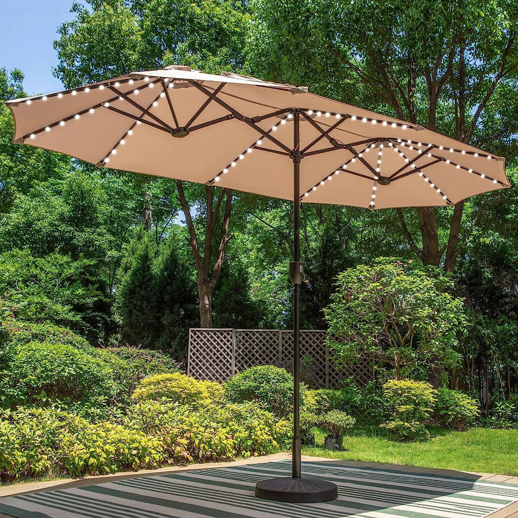 13ft Patio Umbrella with LED Solar Lights Outdoor Extra Large Umbrella Heavy Dut