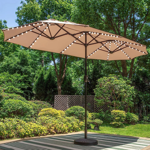 13ft Patio Umbrella with LED Solar Lights Outdoor Extra Large Umbrella Heavy Dut