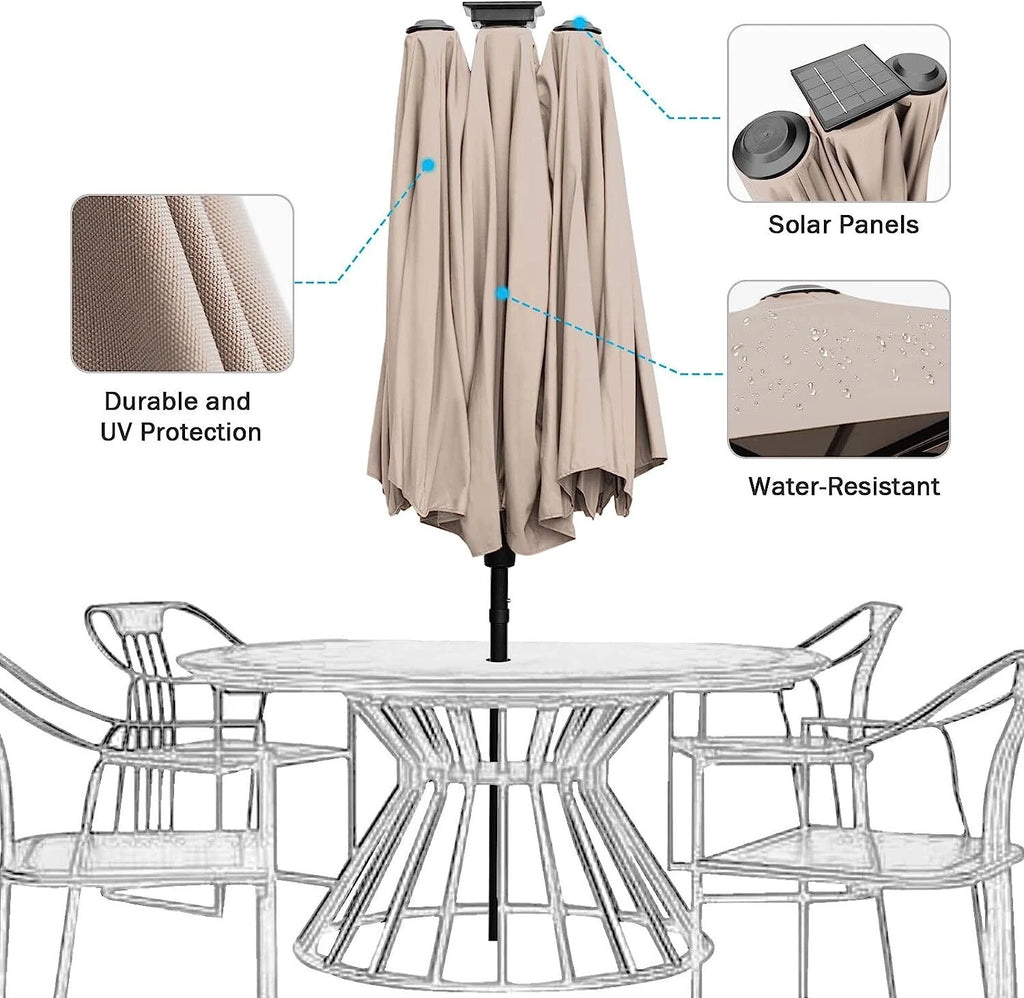 13ft Patio Umbrella with LED Solar Lights Outdoor Extra Large Umbrella Heavy Dut