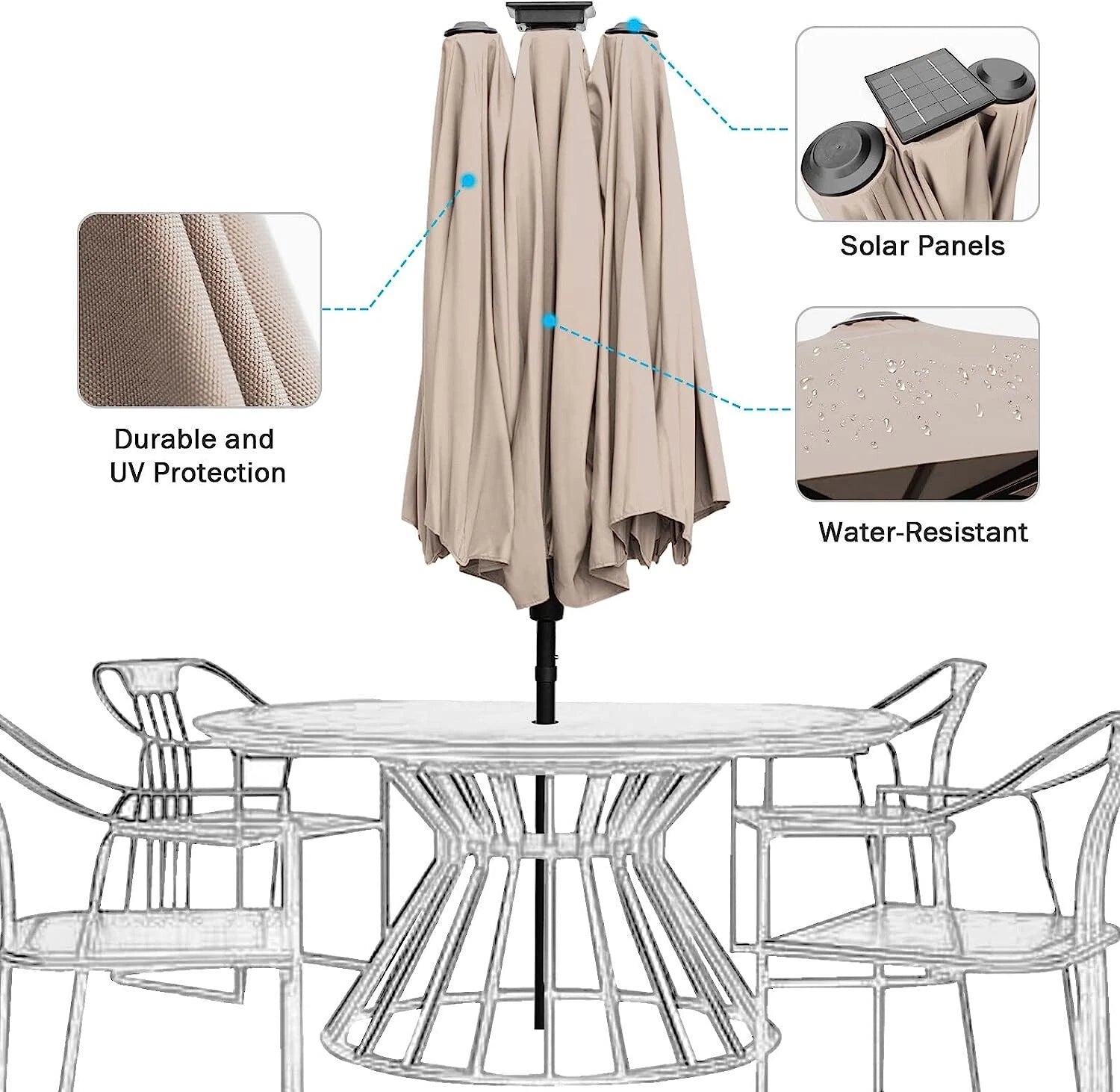 13ft Patio Umbrella with LED Solar Lights Outdoor Extra Large Umbrella Heavy Dut
