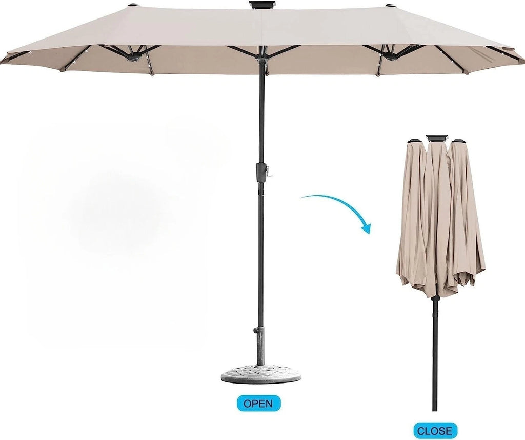 13ft Patio Umbrella with LED Solar Lights Outdoor Extra Large Umbrella Heavy Dut