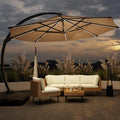 11FT Solar Powered LED Light Cantilever Patio Umbrella with Base Included, Large