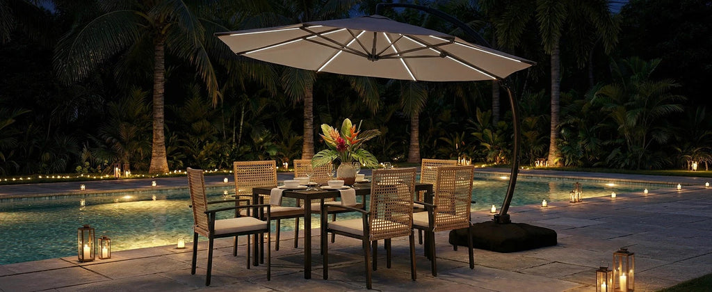11FT Solar Powered LED Light Cantilever Patio Umbrella with Base Included, Large