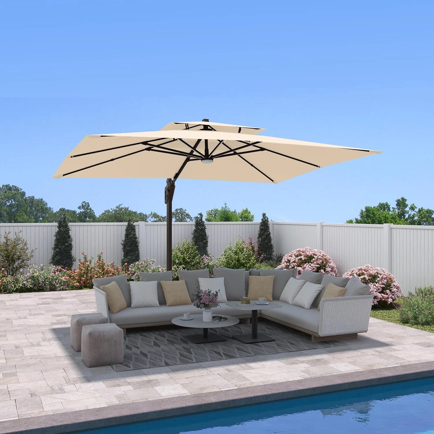 9 X 12 FT Cantilever Outdoor Patio Umbrella with Led Lights Large 360° Rotation