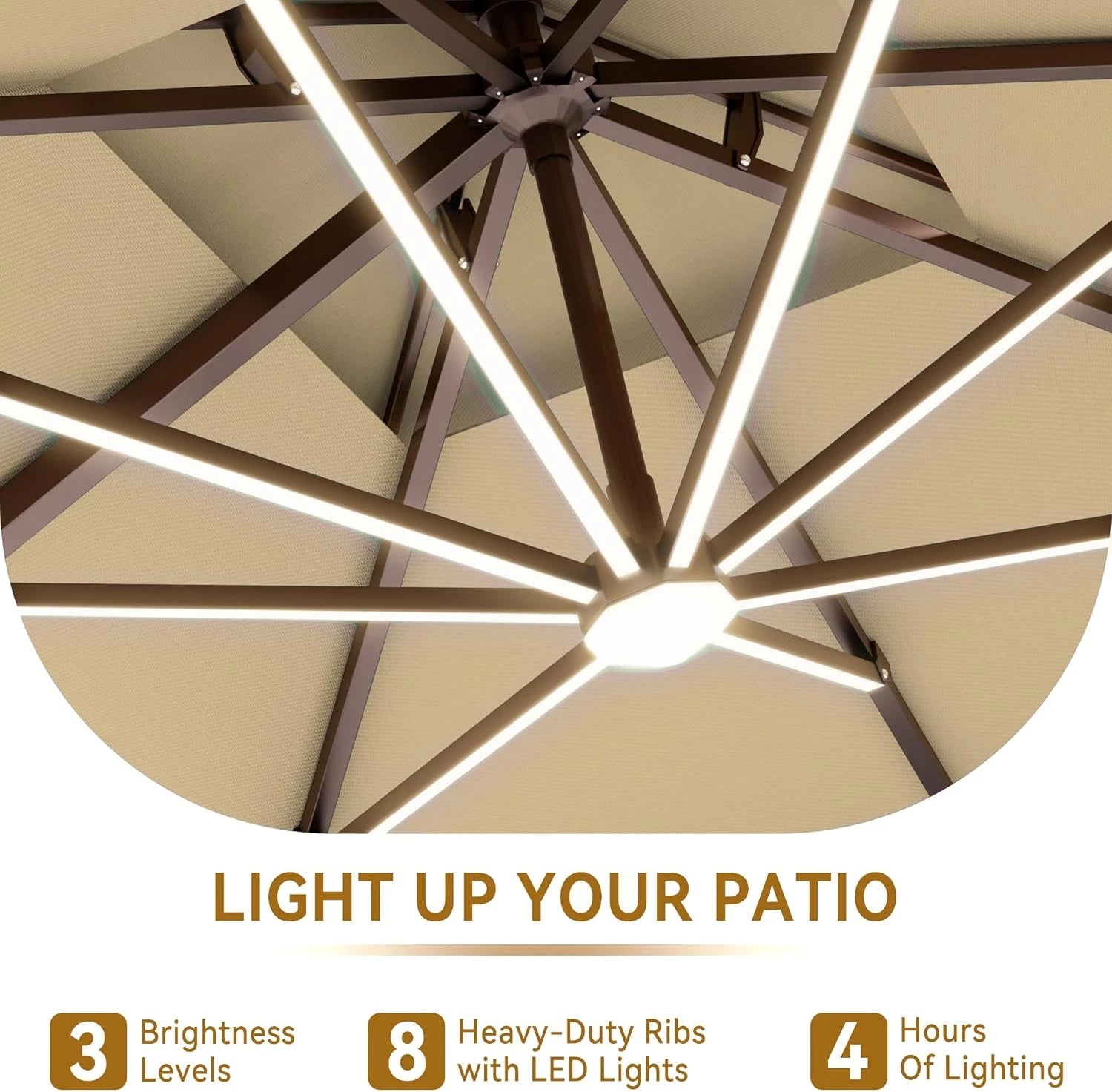 9 X 12 FT Cantilever Outdoor Patio Umbrella with Led Lights Large 360° Rotation
