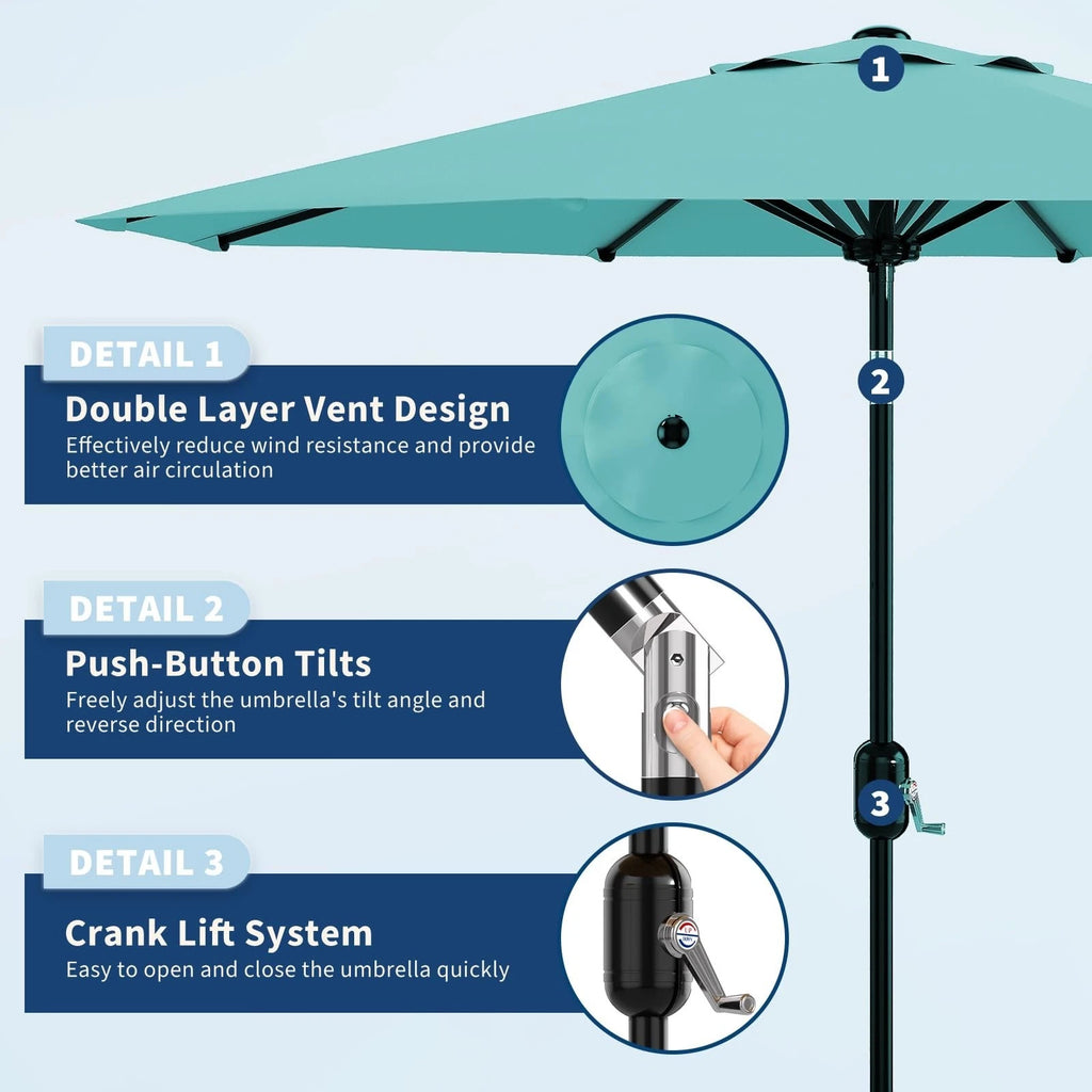 9FT Patio Umbrella Market Table Umbrella Outdoor w/Push Button Tilt US